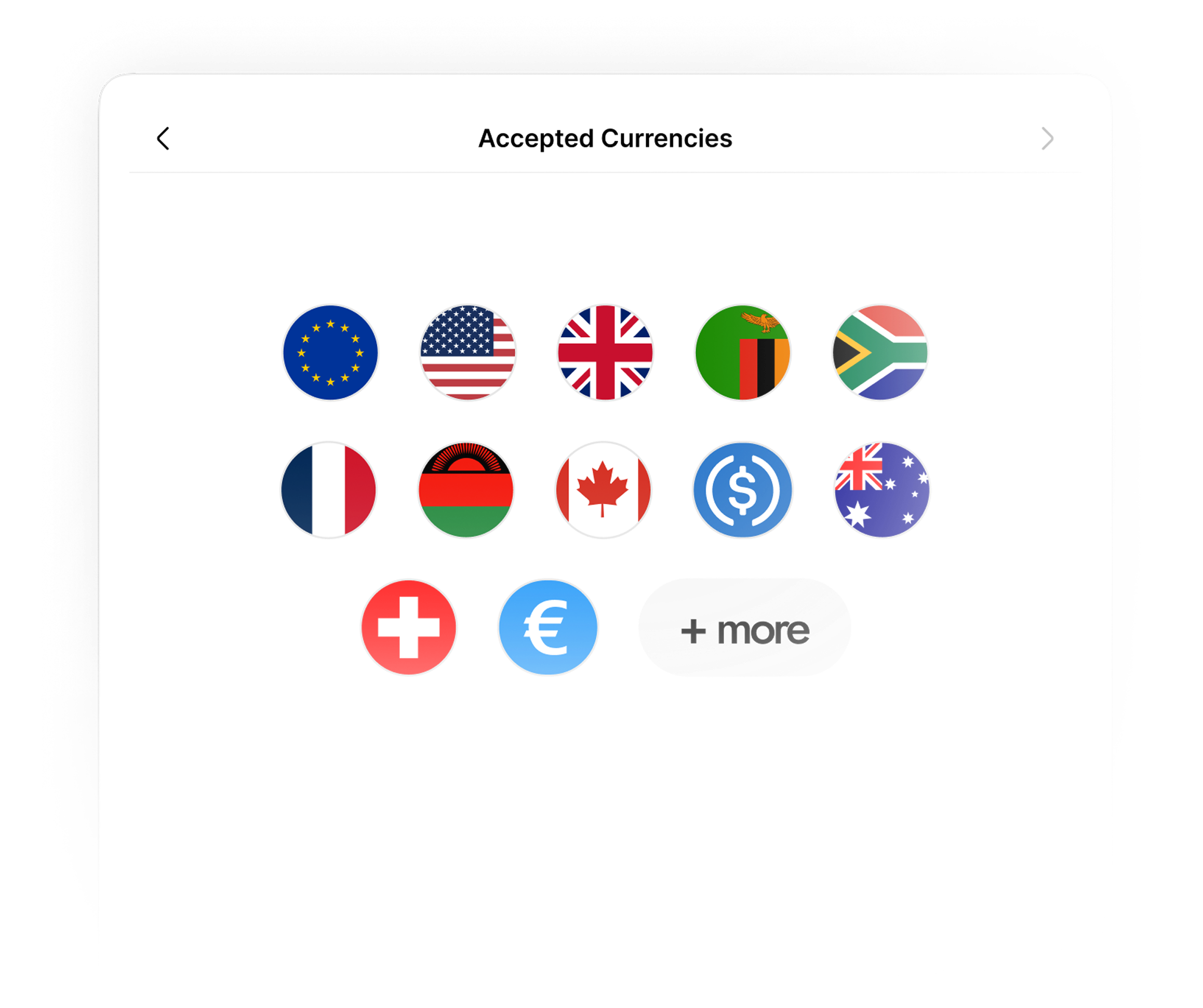 Accepted currencies grid