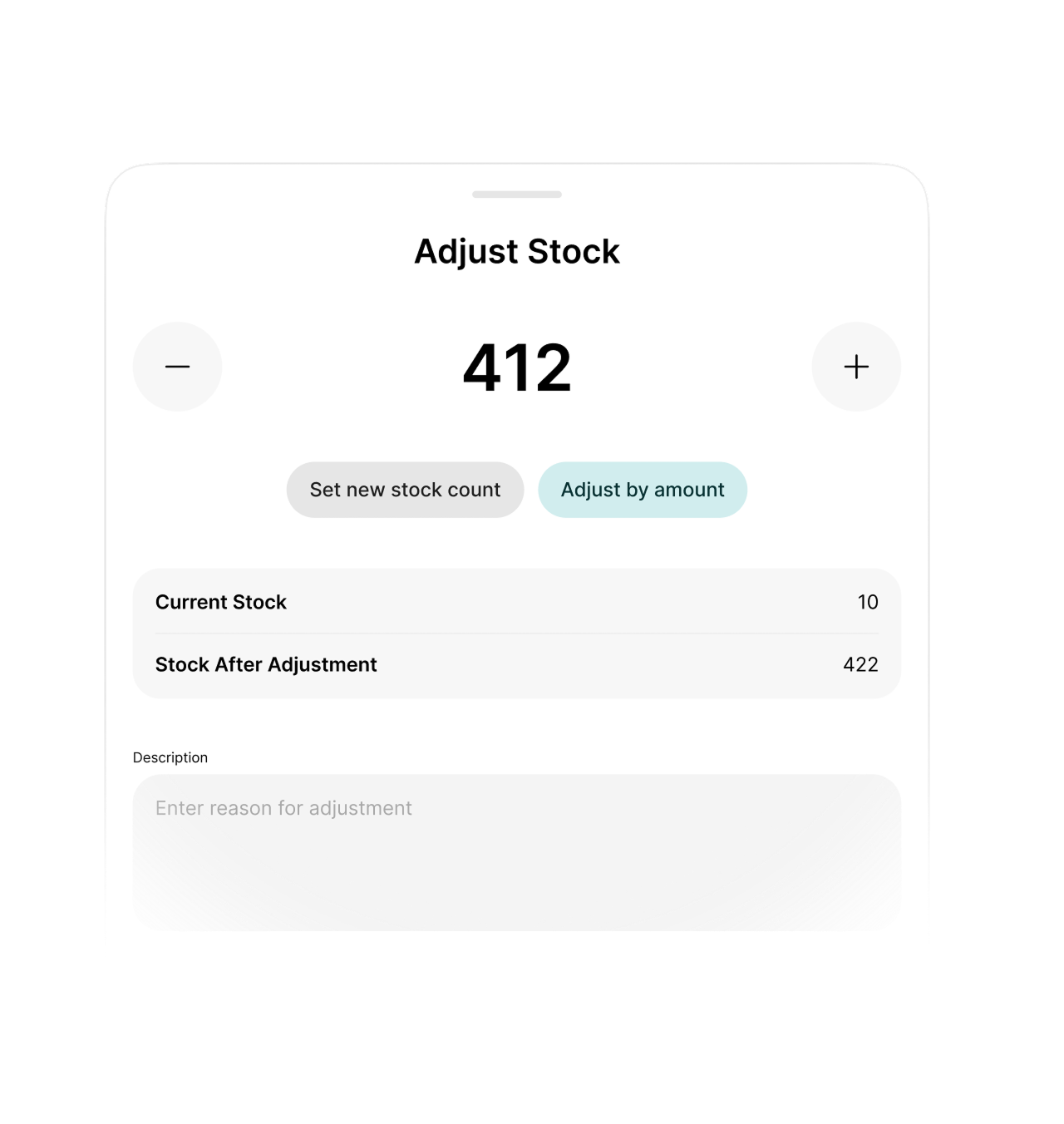 Inventory tracking dashboard showing stock adjustments