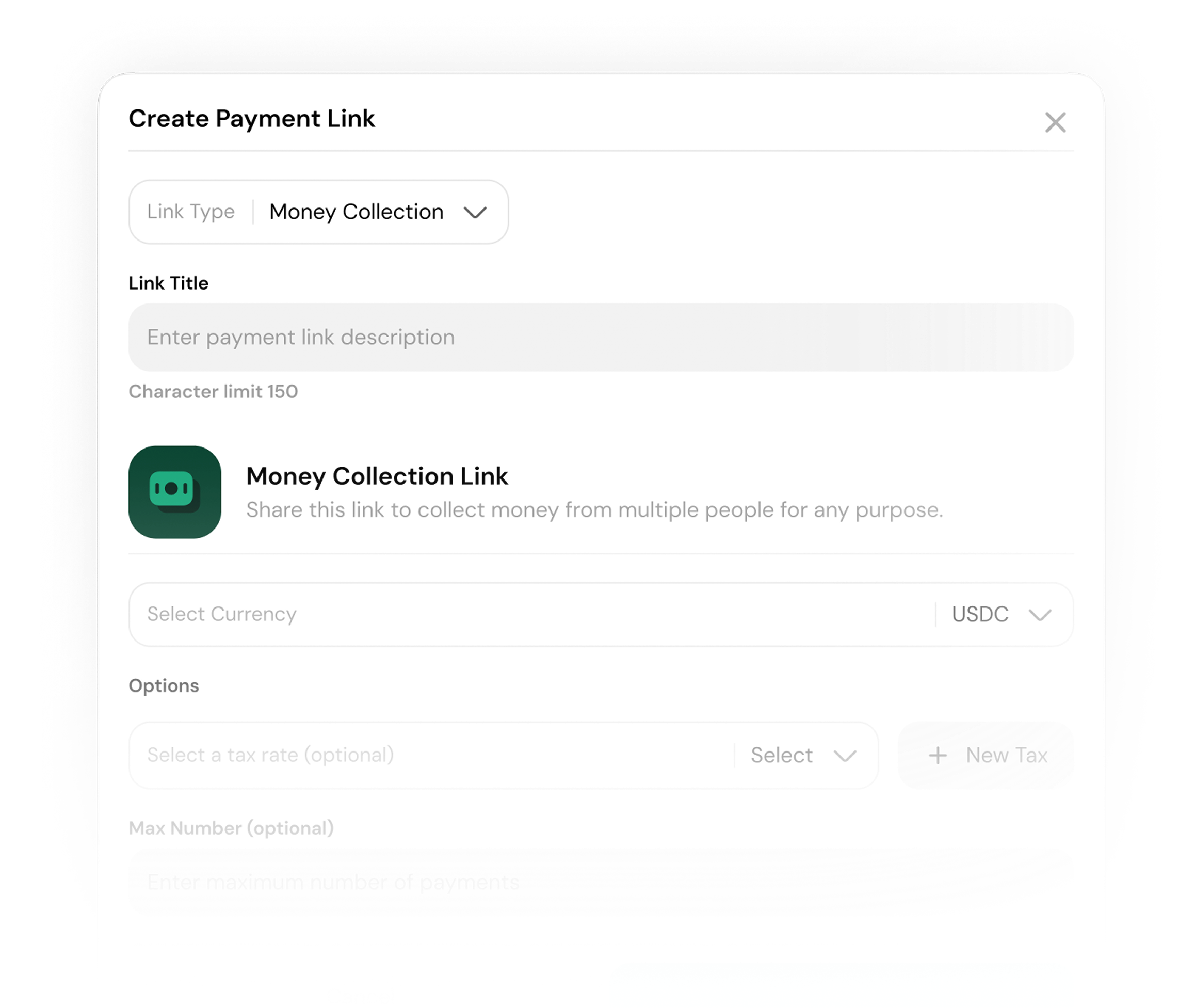 Create payment link modal