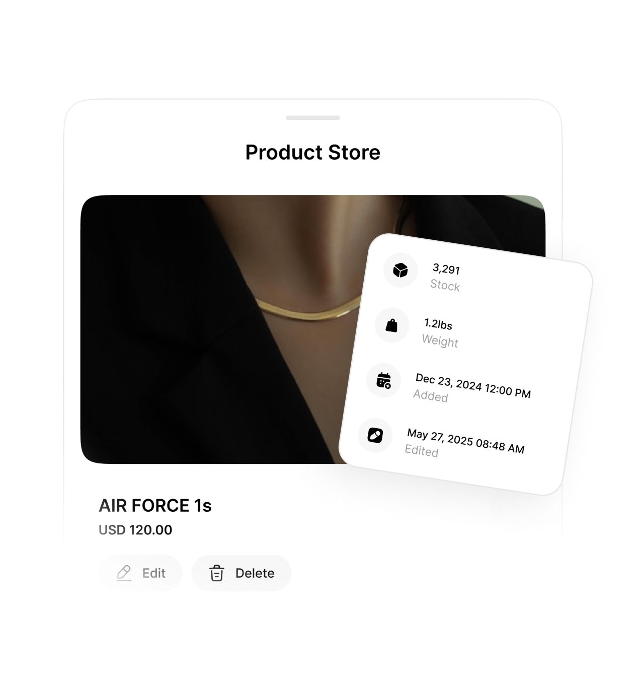 Inventory overview interface with product analytics