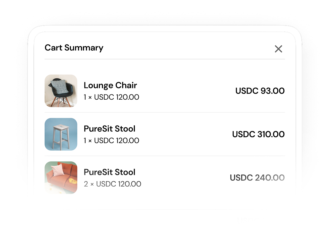 Cart summary interface
