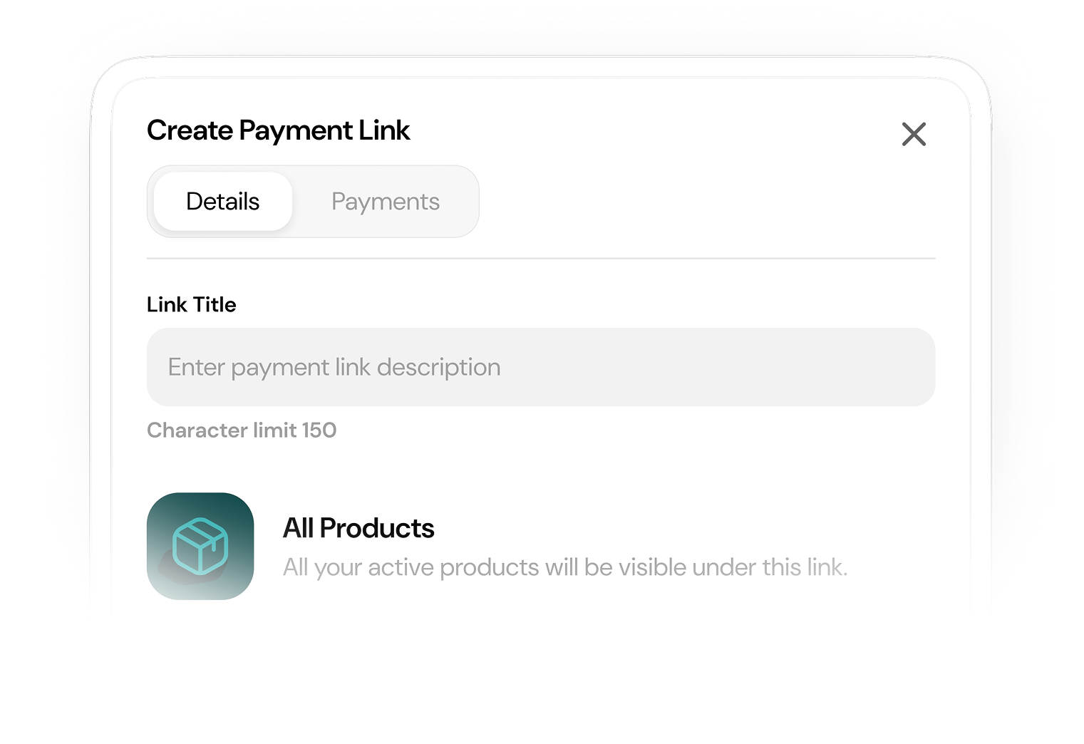 Create payment link interface