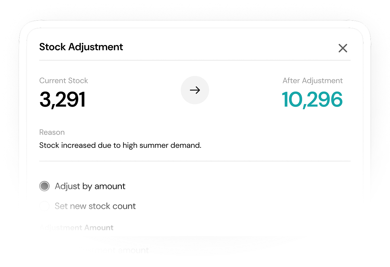Comprehensive stock adjustment tracking interface