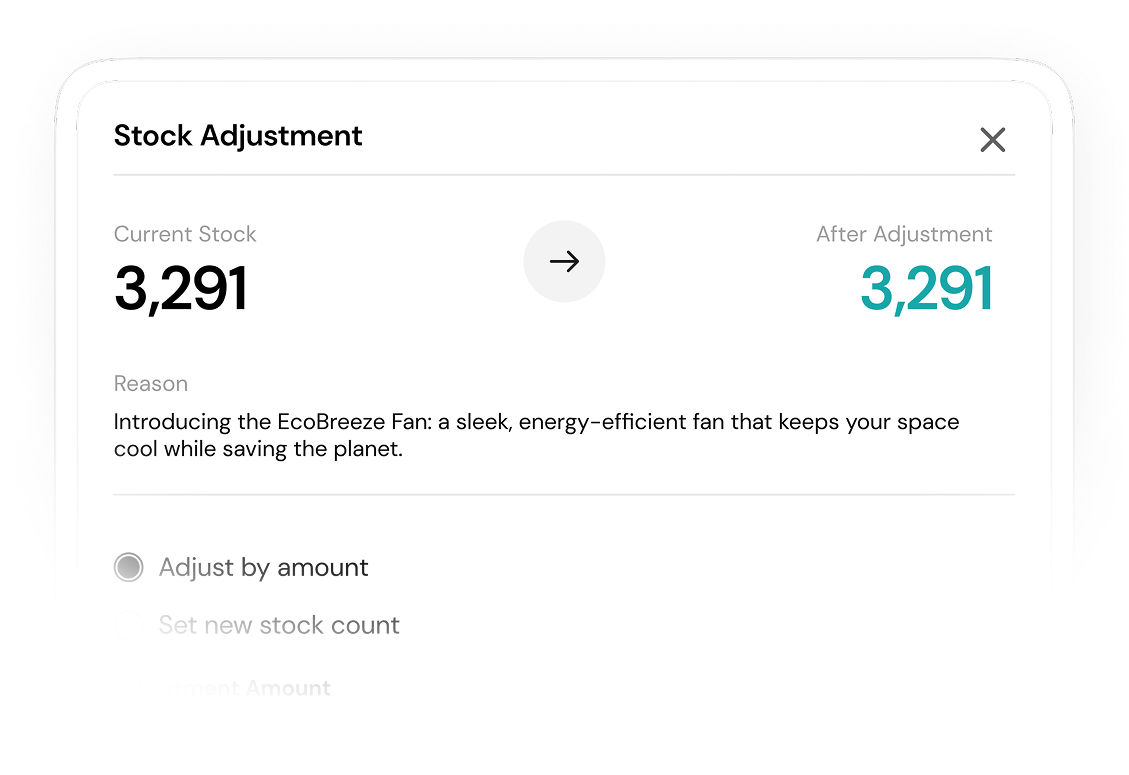Stock adjustments interface showcase