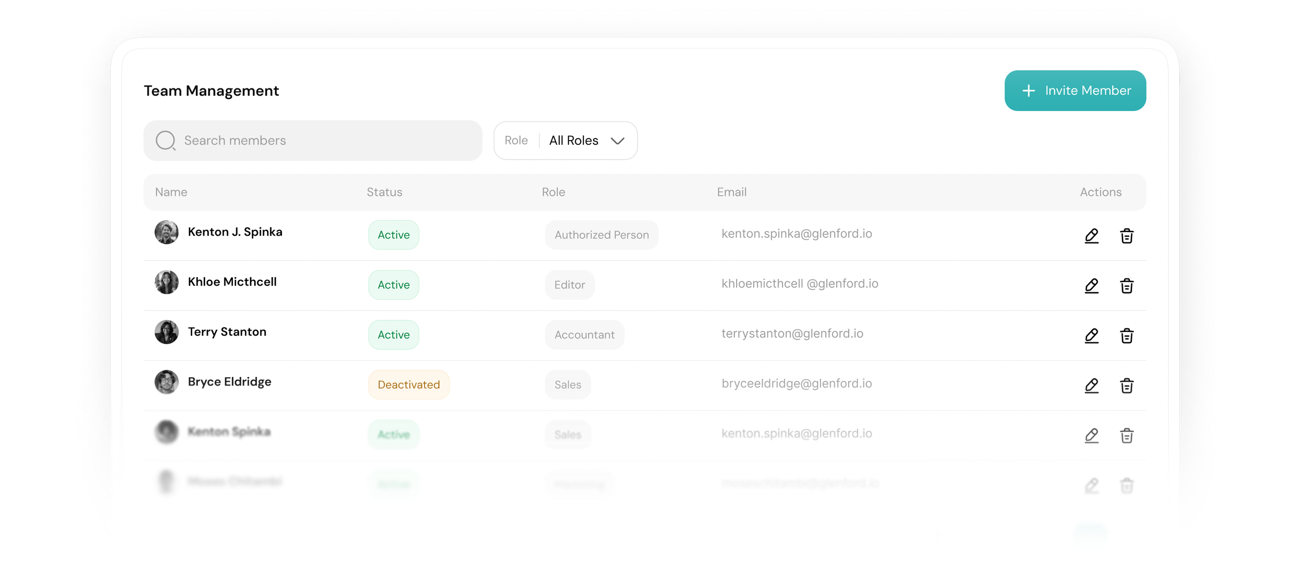 Team management interface