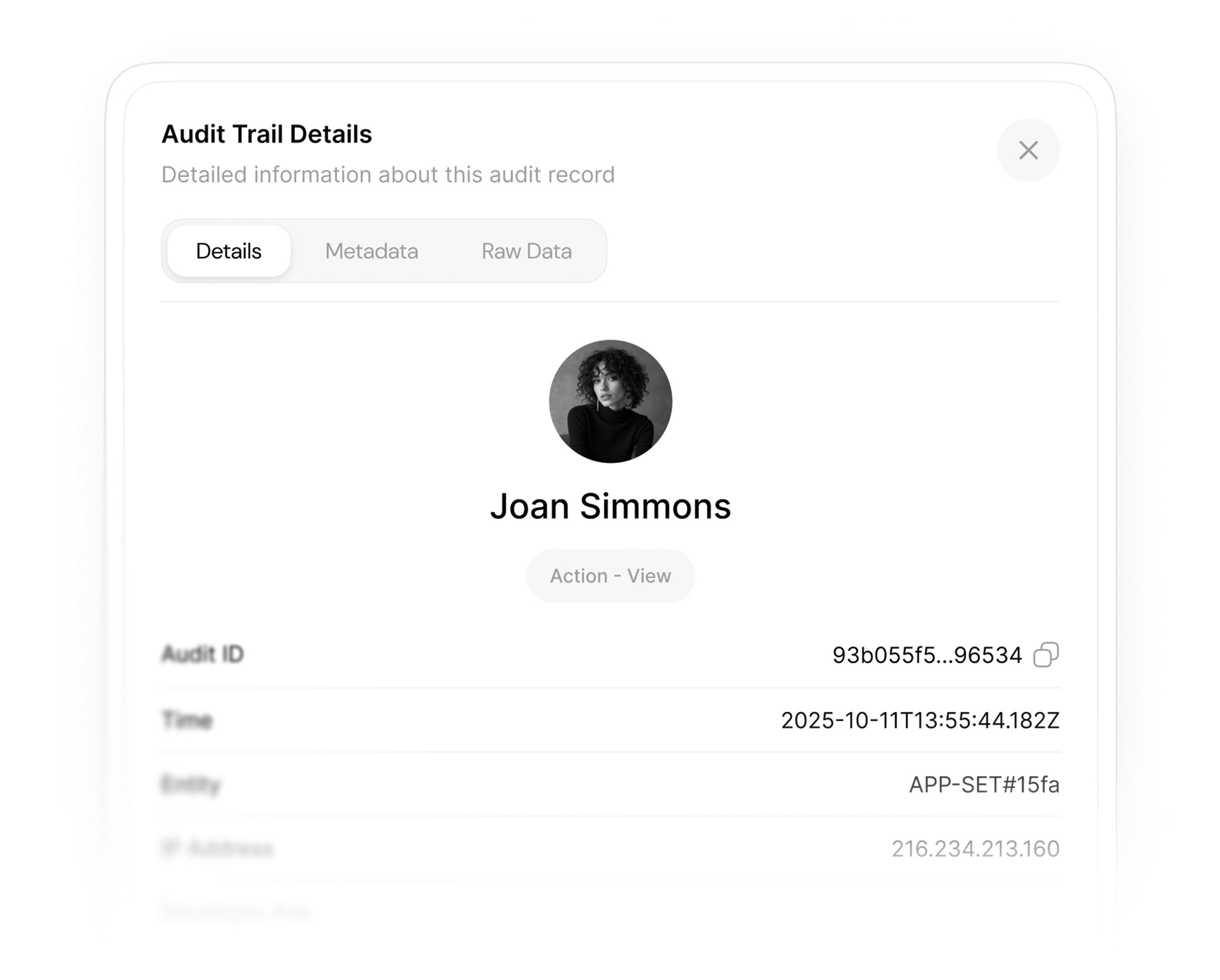 Audit trail details interface